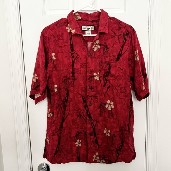Caribbean Joe Other - 100% Silk Hawaiian Shirt Button Up Caribbean Joe Let Go tropical tourist dad